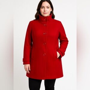 NWT‎ Larry Levine women's wool blend red funnel neck coat, size M